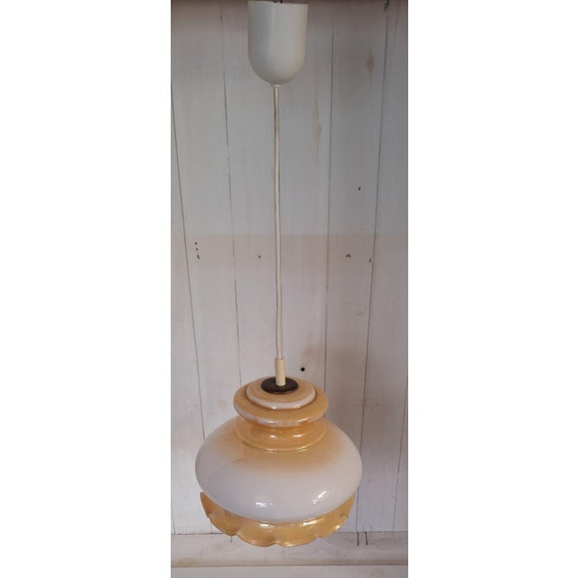 Vintage Pendant Lamp with White Glass Shade, 1970s For Sale - Image 4 of 7