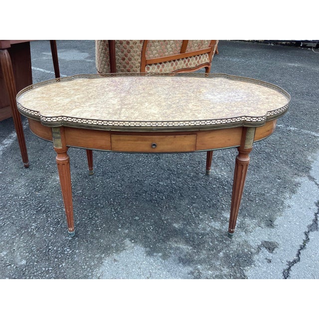 French Maison Jansen-Style Marble Top Coffee Table W/ Brass Gallery For Sale - Image 10 of 10