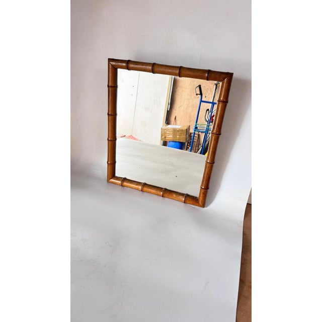 Beige Vintage French Riviera Faux Bamboo Mirror, 1940s For Sale - Image 8 of 11