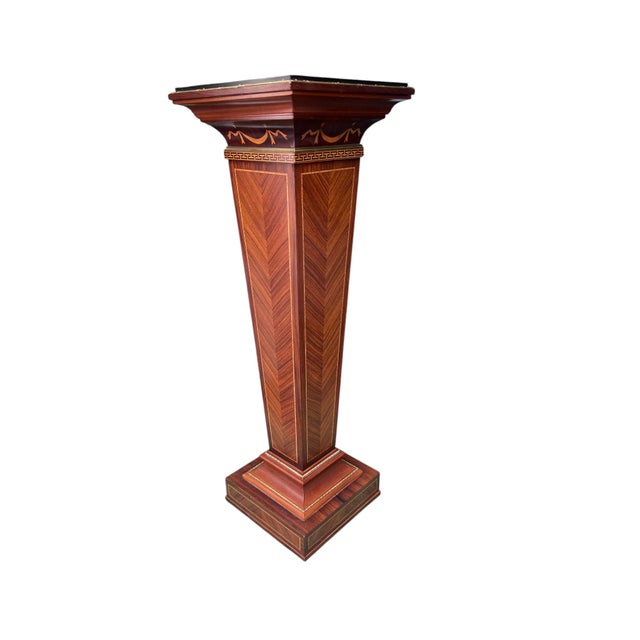 Wood Inlaid Wood Regency Pedestal Greek Key Brass Ormolu For Sale - Image 7 of 17