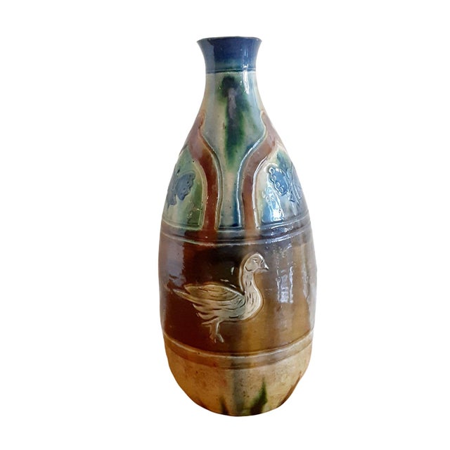 1920s Flemish Nouveau Art Belgium Blue Green Drip Glaze Pottery Vase For Sale - Image 12 of 12
