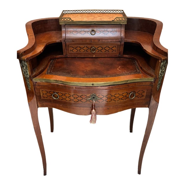 Antique French Louis Style Inlay Petite Demuline Writing Desk For Sale