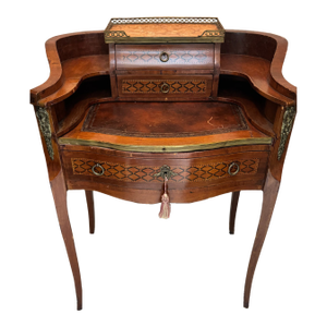 Antique French Louis Style Inlay Petite Demuline Writing Desk
