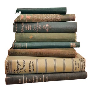 Vintage Library Book Stack Green Olive Sea Green Sage For Sale