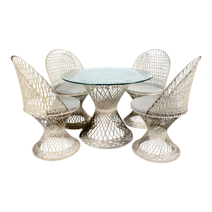 1950s Russell Woodard Spun Fiberglass Beige "Peacock" Cafe Table & 4 Chairs