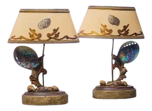 21st C. Hand Made Sea Shell Lamps - a Pair