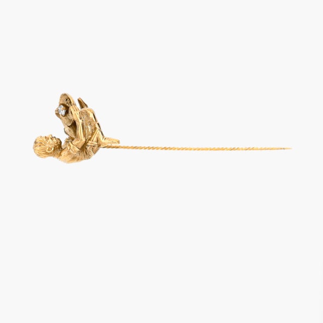 Antique 9k Gold & Diamond Figural Gold Panning Miner Stick Pin For Sale - Image 12 of 15