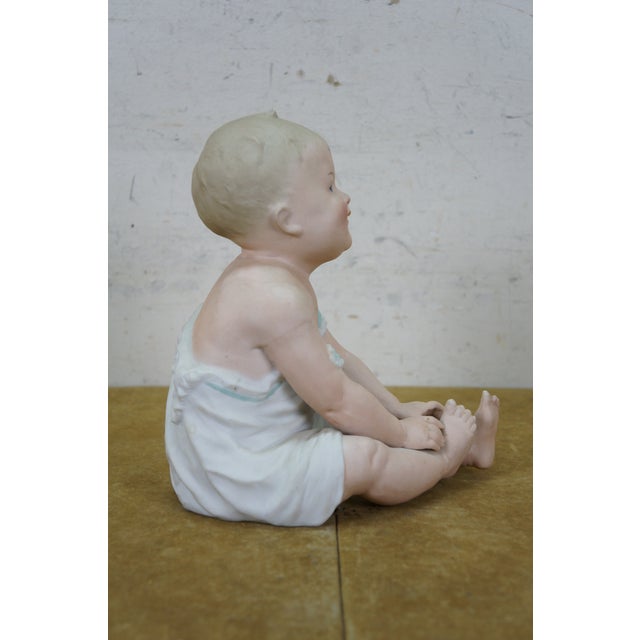 Wood Antique German Gebruder Heubach Bisque Piano Baby Figurine Statue 9" For Sale - Image 7 of 16