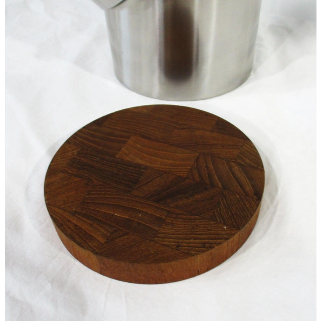 Silver Arne Jacobsen Stelton Stainless Teak Ice Bucket Denmark For Sale - Image 8 of 11