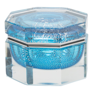 Hand-Blown Murano Box in Aqua Blue With Silver Flecks and Chrome Fittings