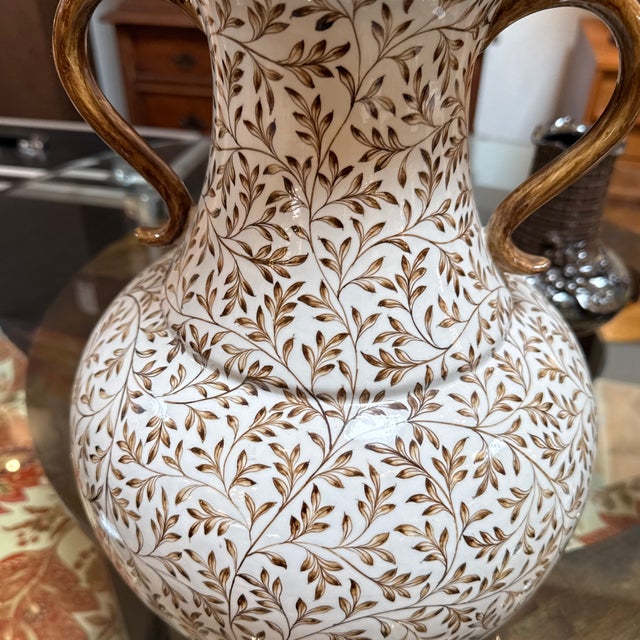 Maitland-Smith Hand-Painted Double-Handled Porcelain Urn Vase, Vintage For Sale - Image 10 of 12
