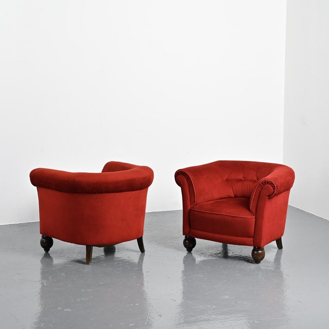 Wood Art Deco Red Velvet Armchairs, France, 1920s, Set of 2 For Sale - Image 7 of 16
