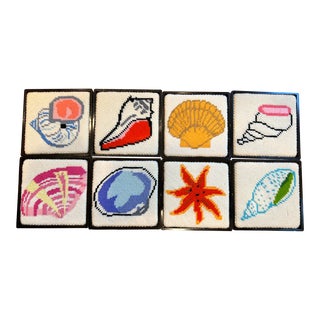 Vintage Needlepoint Shell Coasters - Set of 8 For Sale