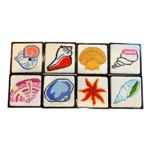 Vintage Needlepoint Shell Coasters - Set of 8