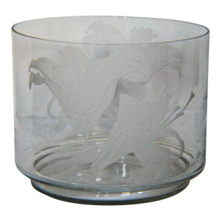 1990s Perry Coyle Lily Floral Engraved Large Glass Bowl For Sale