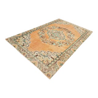 1960s Flower Design Vintage Wool Area Rug For Sale