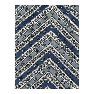 Soane Britain Kalamkari Chevron – Lapis – Ivory Linen Fabric 4 1/2 Yards For Sale