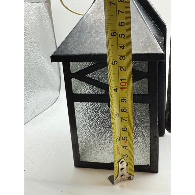 Black Vintage Arts Crafts Porch Sconces Pair Mid Century Lights Frosted Glass Lamps Cottage Arts and Crafts - a Pair For Sale - Image 8 of 14