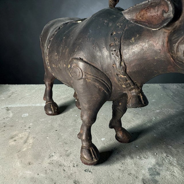 Brown Antique Asian Cast Metal Water Buffalo Ox Sculpture Engraved Figurine 8.5" For Sale - Image 8 of 18