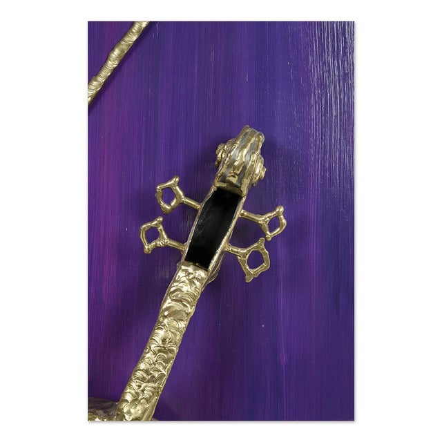 Henri Fernandez Brass Violin Placed on Golden Plate by Henri Fernandez For Sale - Image 4 of 8