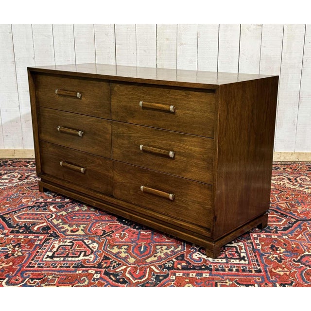 Brown Art Deco Style Chest of Drawers in Walnut and Oak, 1950s For Sale - Image 8 of 18