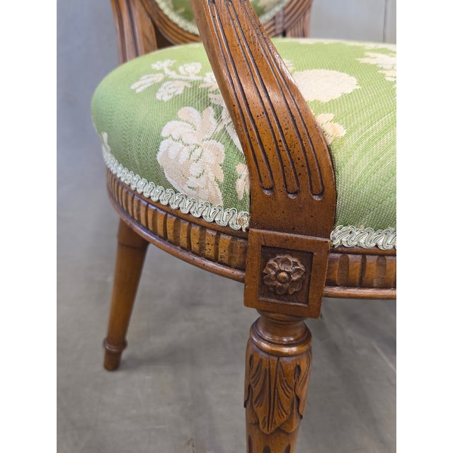 Light Green Vintage French Louis XVI Style Armchairs With Green and Cream Upholstery - A Pair For Sale - Image 8 of 12