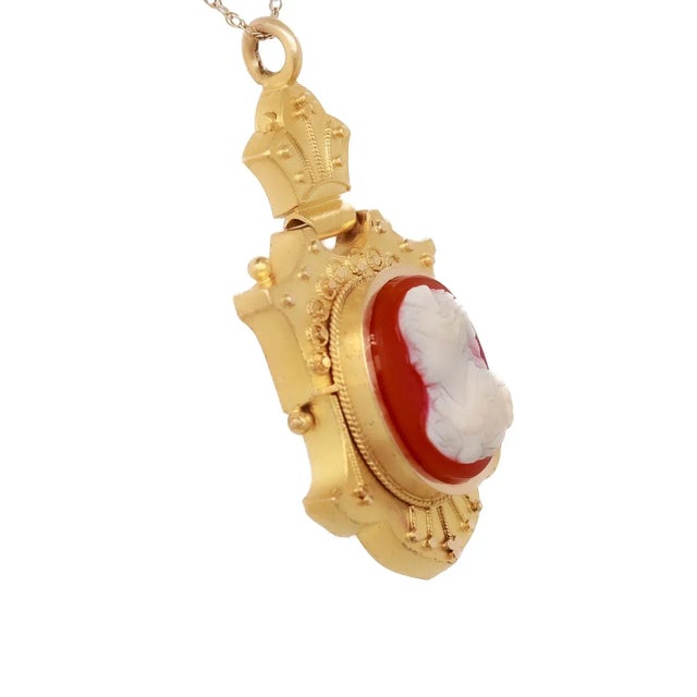 19th Century Antique Victorian 14k Gold & Agate Cameo Pendant For Sale - Image 5 of 11