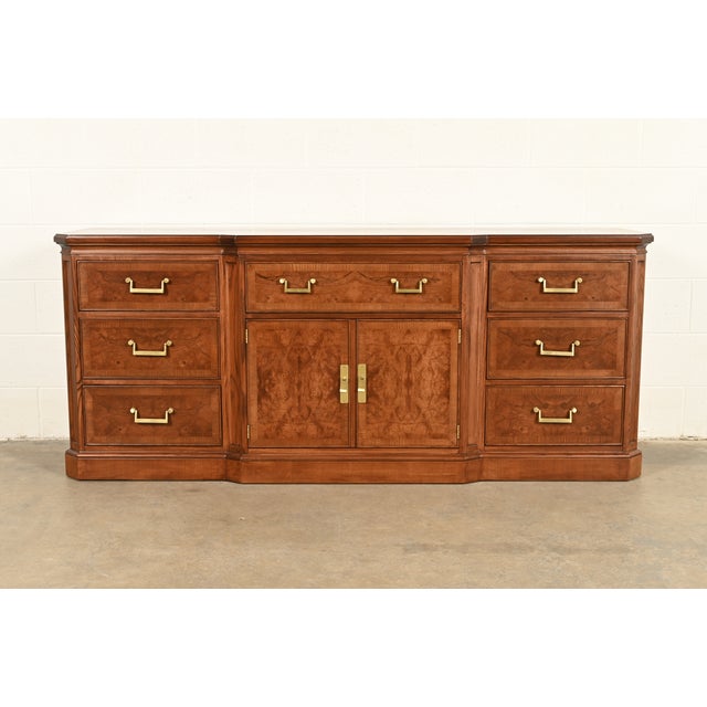Drexel Heritage Mid-Century Hollywood Regency Burl Wood Dresser or Credenza, Newly Refinished For Sale - Image 15 of 15