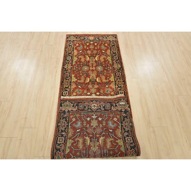 Heriz Runner 2’6” X 7’11” Red Wool Tribal Hand-Knotted Oriental Rug For Sale - Image 11 of 12