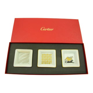 Cartier Jewelry Dish Trinket Trays Set of 3 French Luxury Porcelain in Box For Sale