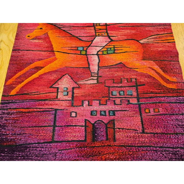 Mid-Century Modern Vintage Mid-Century Tapestry, Handwoven Wool, Marc Chagall Style, 40" X 86" For Sale - Image 3 of 10