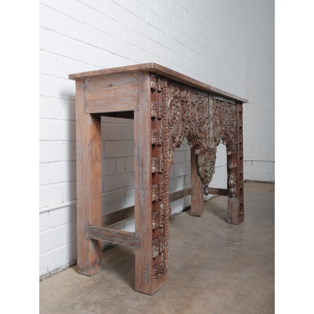 Wood Vintage Hand-Carved Wooden Console Table With Ornate Floral Details For Sale - Image 7 of 7