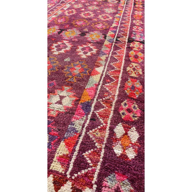Textile Colorful Vintage Turkish Long Oushak Runner With Geometric Design in Purple & Plum Background For Sale - Image 7 of 9