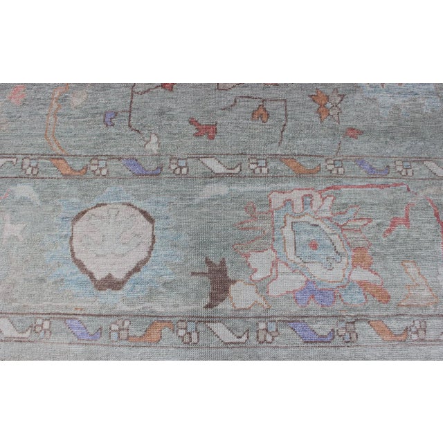 Light Green Large Turkish Oushak Reproduction Rug in Light Green Made With Hand Spun Fine Wool For Sale - Image 8 of 13