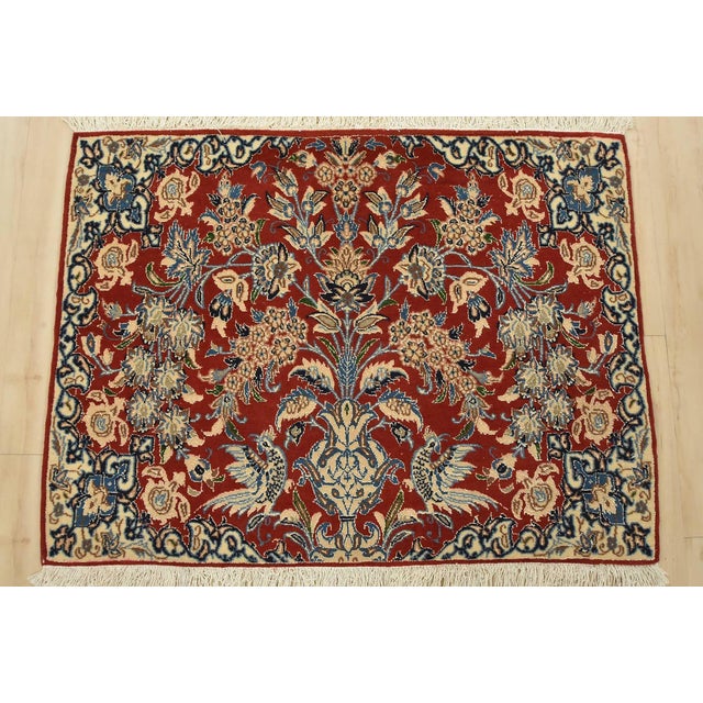 Farmhouse Nain Rug 2’8” X 2′ Red Wool/Silk Vintage Traditional Hand-Knotted Carpet For Sale - Image 3 of 8