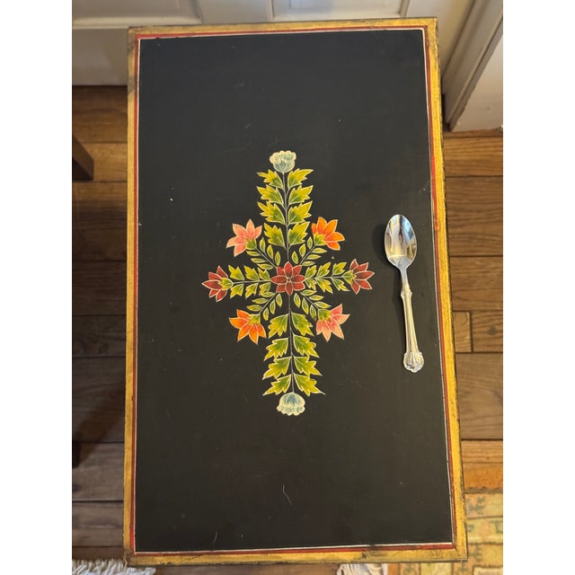 Vintage Asian-Style Black Lacquer Cabinet / Nightstand, Hand-Painted Floral Motifs For Sale - Image 9 of 9
