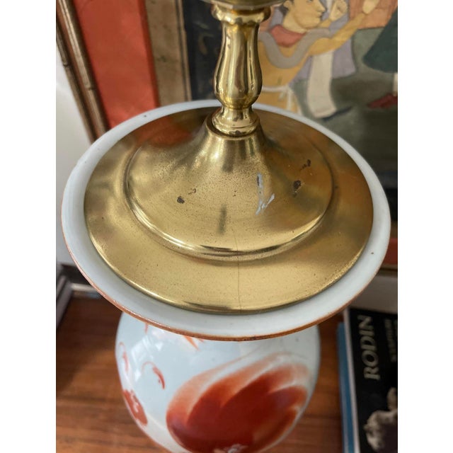 Late 20th Century Pair of Vintage Red Foo Dog Chinoiserie Table Lamps For Sale - Image 4 of 10