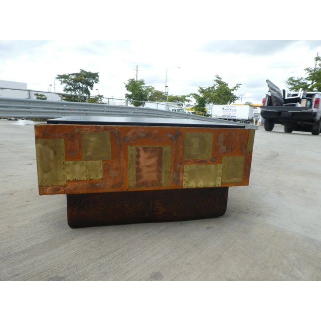 Copper Large 70's Brutalist Mid Century Paul Evans Style Sofa Table For Sale - Image 8 of 11