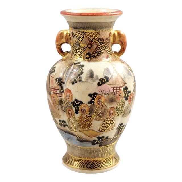 Antique Meiji Satsuma Miniature Vase with Gilt Figural Scene, 1890 For Sale