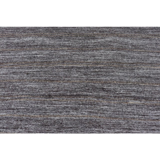 Vintage Turkish Kilim Rug With Variegated Stripes in Charcoal, Gray & Ivory For Sale - Image 12 of 14