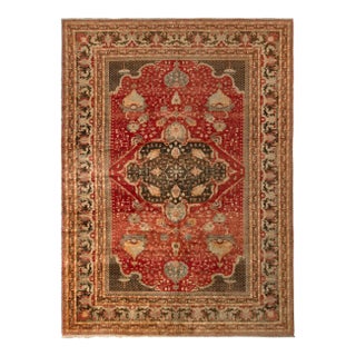 Hand Knotted Antique Hereke Rug in Red and Beige Brown Medallion Pattern For Sale