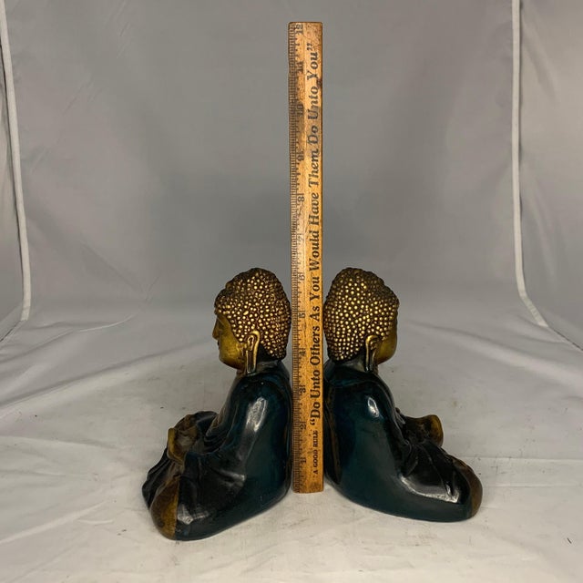 Ronson Art Metal Works Buddha Bookends: Sgraffito Design, c. 1920s For Sale - Image 9 of 10