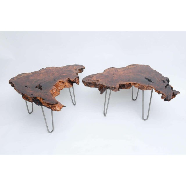 Gorgeous pair of vintage redwood tables by Tom Joule. Can be used as end table, nightstands, side tables or together as a...