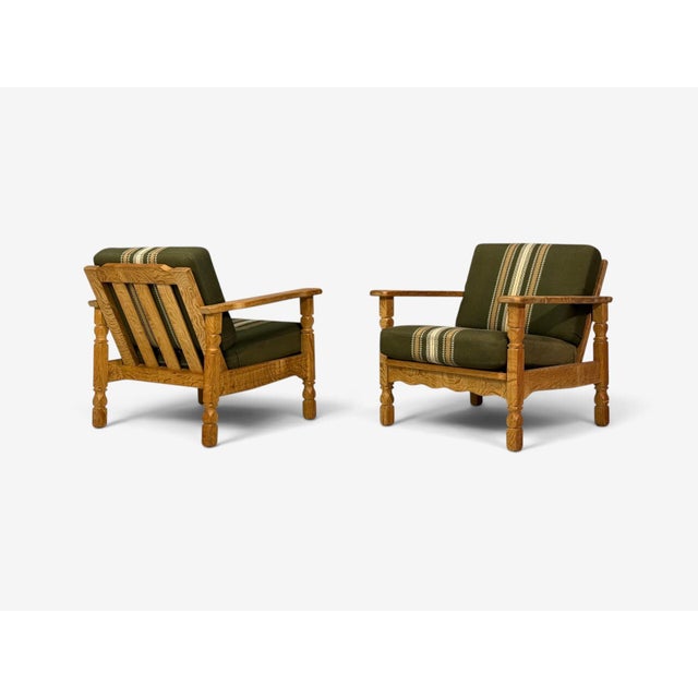 Henning Kjaernulf Style, Lounge Chairs, Oak, Fabric, Denmark, 1970s For Sale In New York - Image 6 of 13