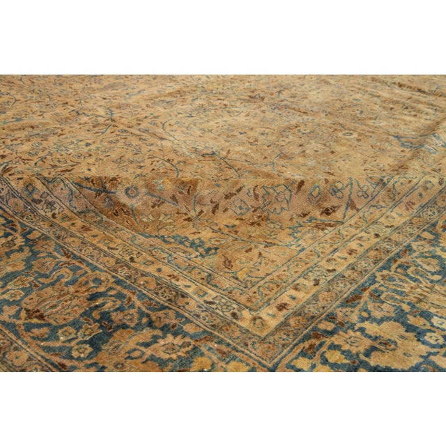 1880s Handmade Allover Floral Antique Persian Mashad Wool Rug in Light Brown For Sale - Image 10 of 10