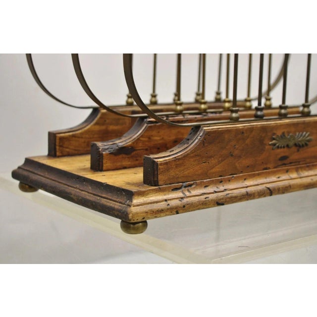 Vintage Italian Neoclassical Style Brass Lyre Harp Wooden Magazine Rack Stand For Sale In Philadelphia - Image 6 of 10