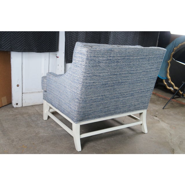 Blue Late 20th Century Gabriella White Bev Upholstered Modern Blue Slope Arm Library Chair and a Half For Sale - Image 8 of 11