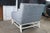 Blue Late 20th Century Gabriella White Bev Upholstered Modern Blue Slope Arm Library Chair and a Half For Sale - Image 8 of 11