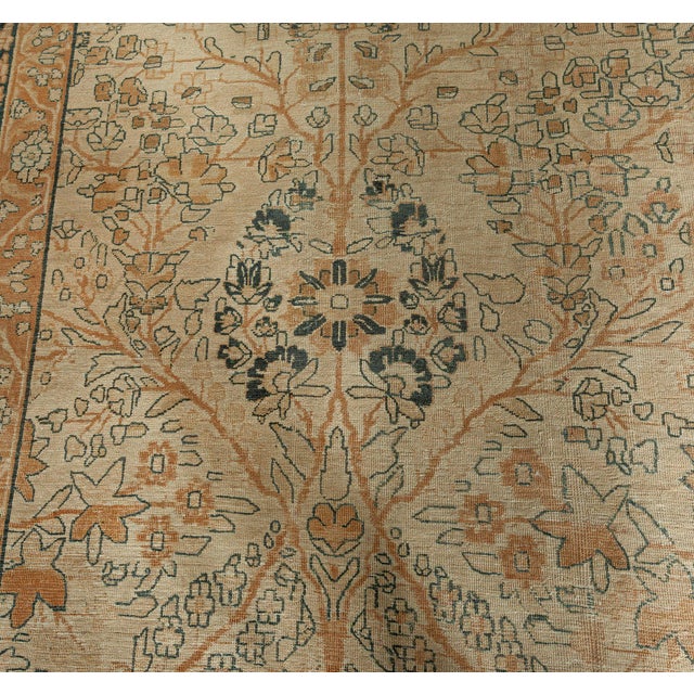 Late 19th Century Antique Persian Tabriz Beige Handmade Wool Rug For Sale - Image 5 of 8