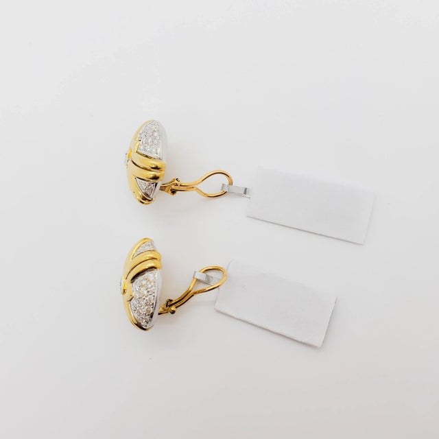 White Diamond Earring Clips in 18k Two Tone Gold - A Pair For Sale - Image 4 of 7